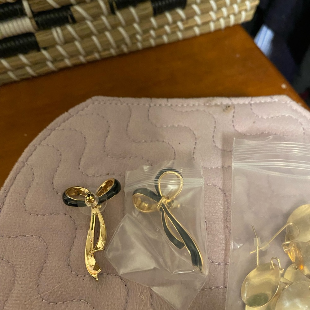 Gold and Black Bow Earrings